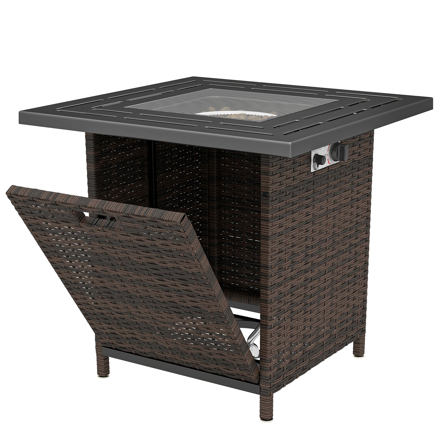 Propane Fire Pit Table, 28 Inch 40,000 BTU Square Rattan Fire Table with Lava Rock, Pulse-Ignition Wicker Gas Fire Pit