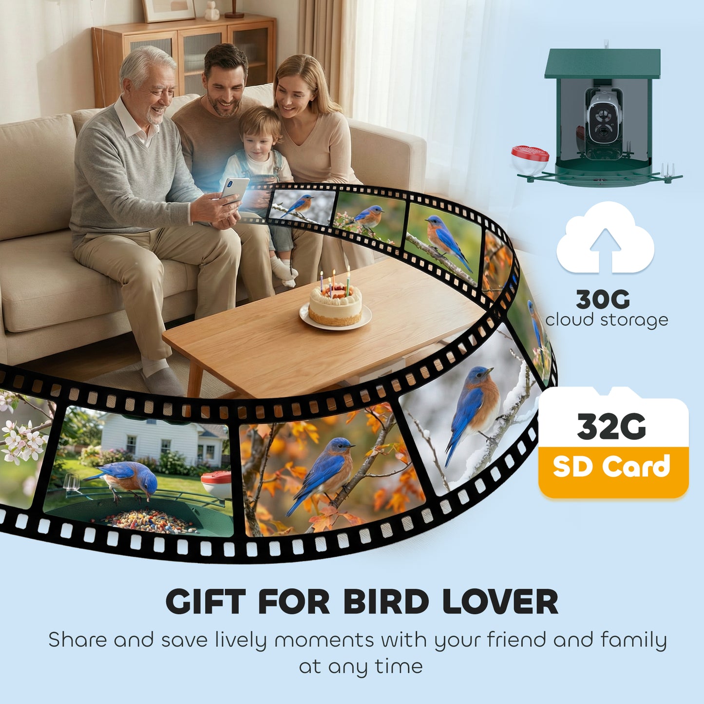 Smart Bird Feeder Camera Solar Powered with AI Identify 16000+ Birds, Auto Video Capture, Motion Detection