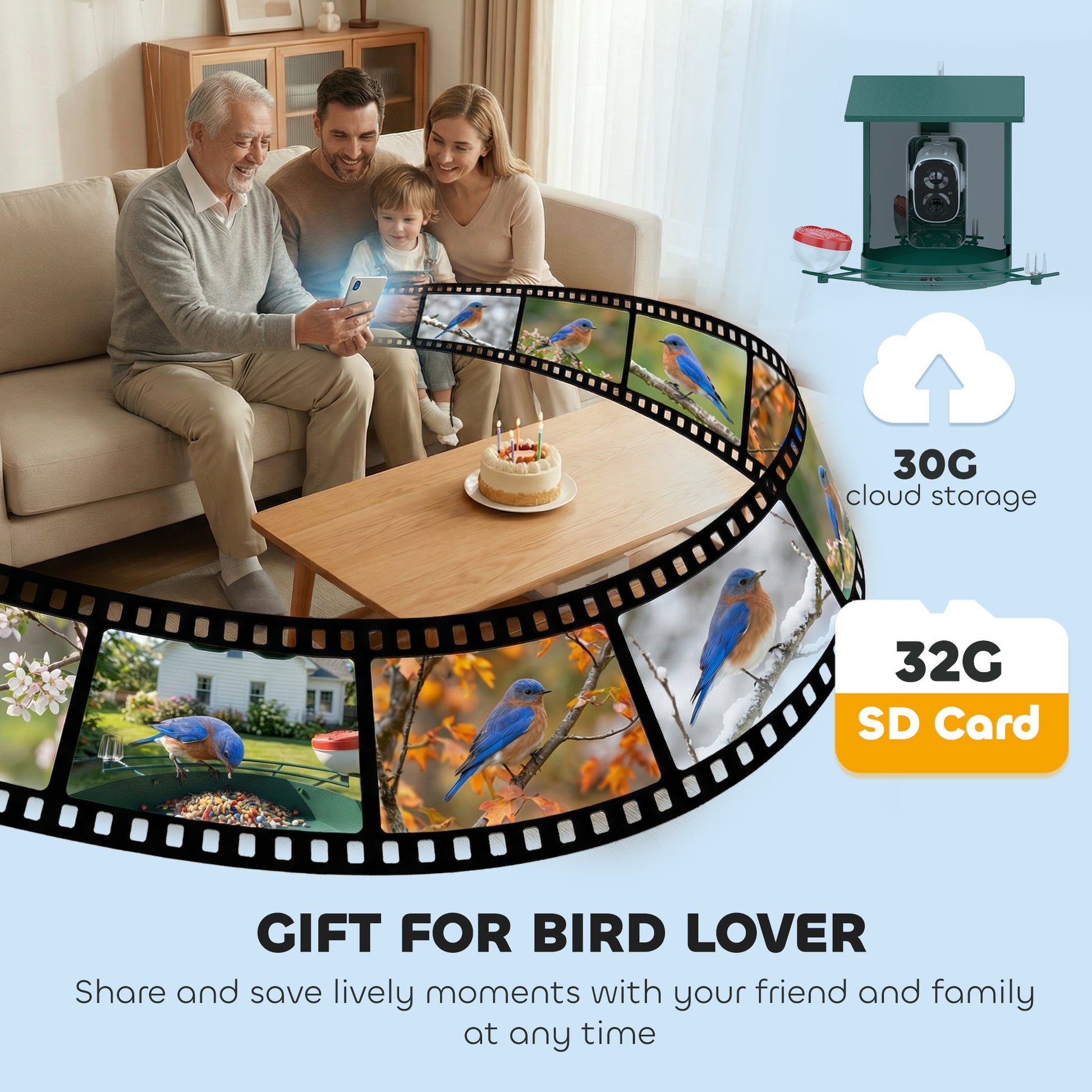 Smart Bird Feeder Camera Solar Powered with AI Identify 16000+ Birds, Auto Video Capture, Motion Detection