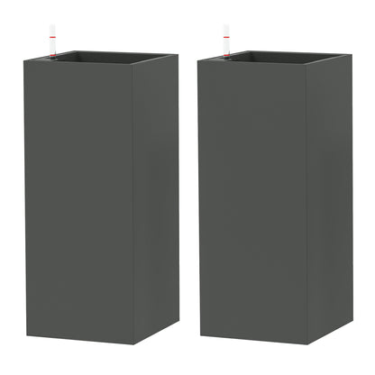 2 Pack Planter Box, 26 Inch Plastic Flower Pots with Water Level Indicator, Drainage Hole and Drain Plug, Dark Grey