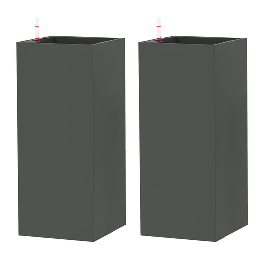 2 Pack Planter Box, 26 Inch Plastic Flower Pots with Water Level Indicator, Drainage Hole and Drain Plug, Dark Grey