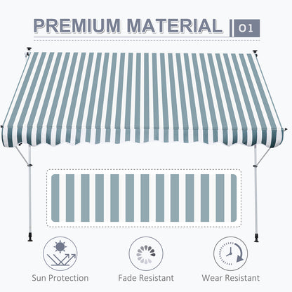 10x5ft Manual Retractable Awning, Patio Sun Shade Canopy Shelter with 5.6-9.2ft Support Pole, Water Resistant UV Protector, for Window, Door, Porch, Deck, Green