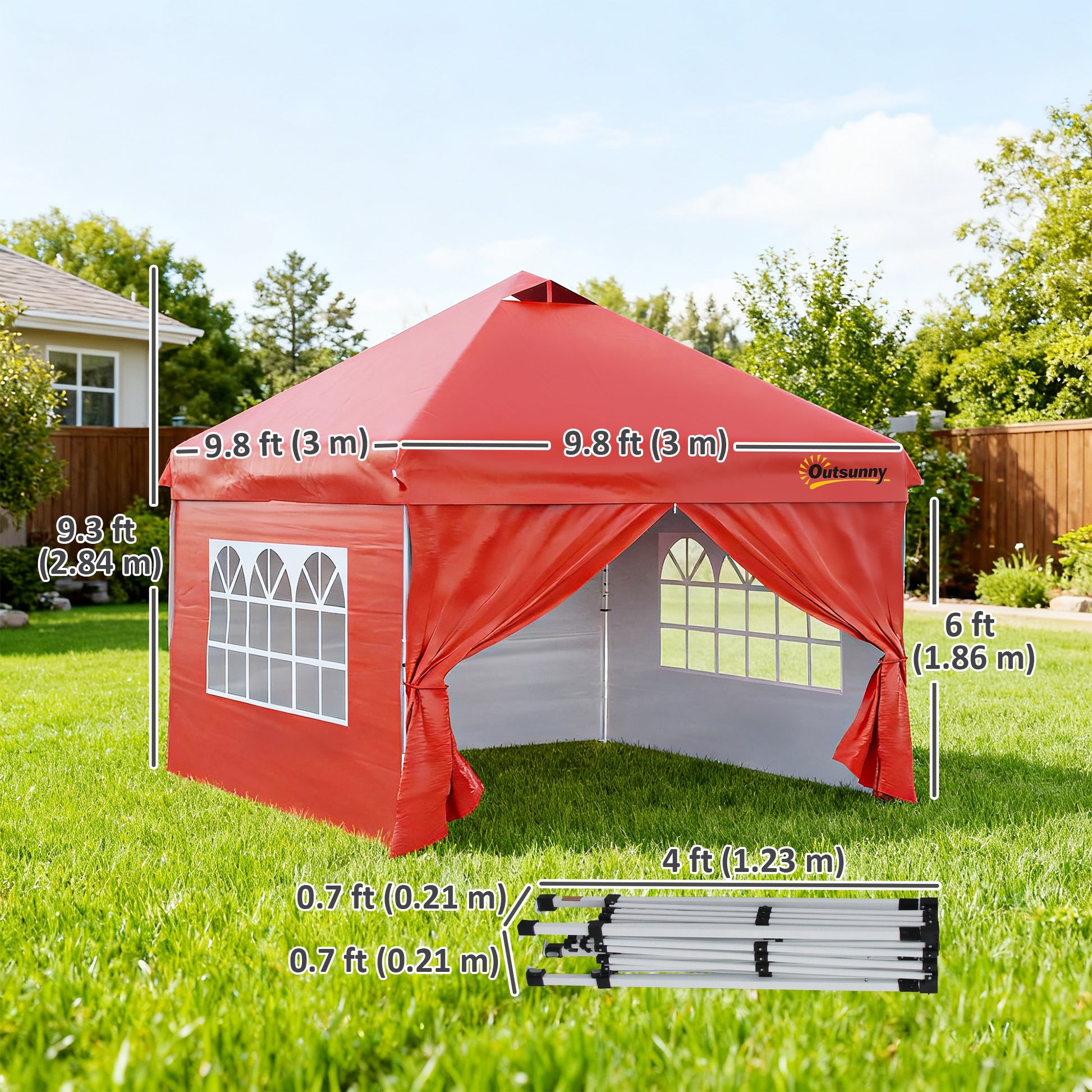 10' x 10' Pop Up Canopy Tent, Instant Sun Shelter, Tents for Parties, with Wheeled Carry Bag, for Outdoor, Garden, Patio, Red