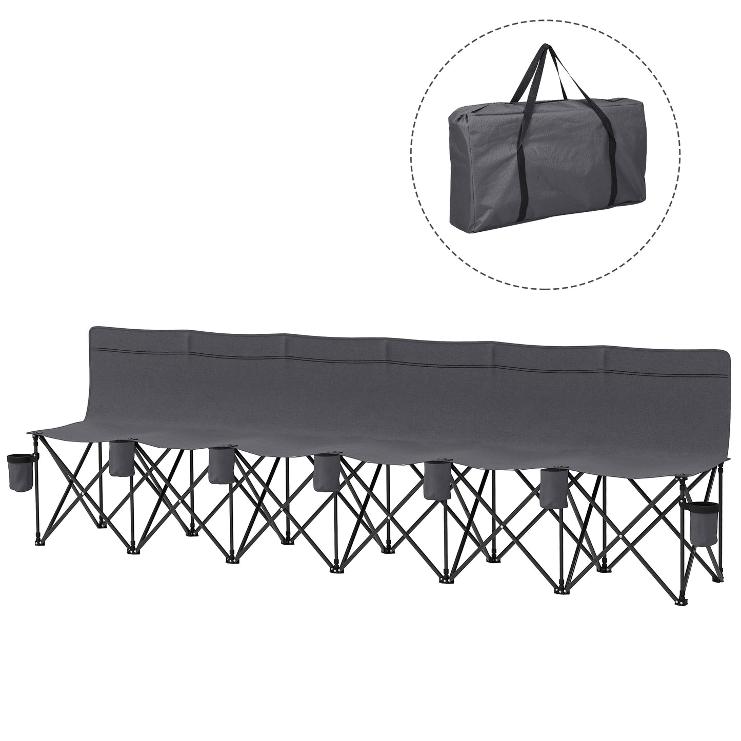 6 Seat Folding Camping Chair with Cup Holder and Carrying Case for Camping, Picnic, Sports Events, Dark Grey
