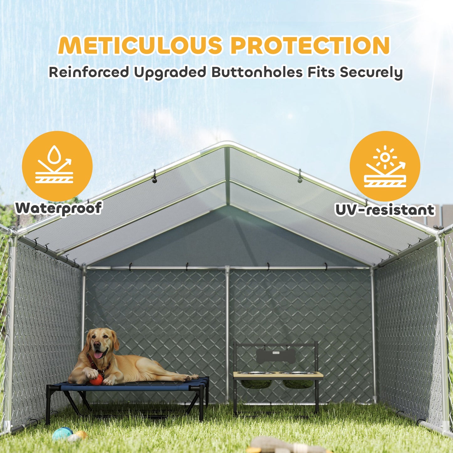 Galvanized Steel Dog Kennel Outdoor with Waterproof & UV-Resistant Cover for Large Dogs, 13.1' x 7.5' x 4.9'
