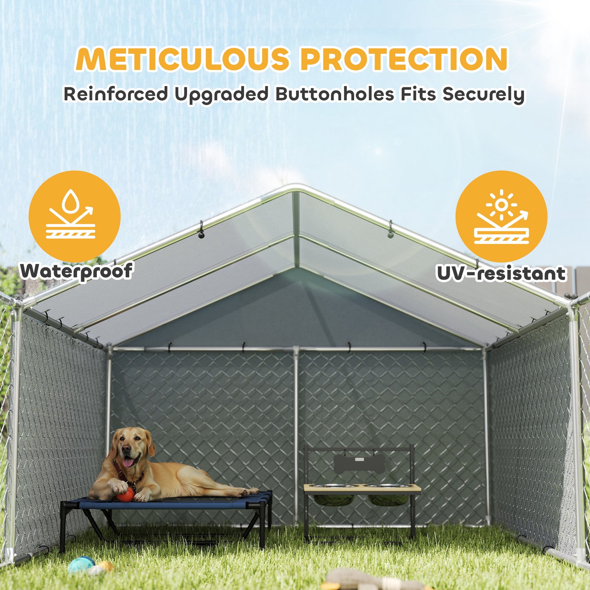 Galvanized Steel Dog Kennel Outdoor with Waterproof & UV-Resistant Cover for Large Dogs, 13.1' x 7.5' x 4.9'