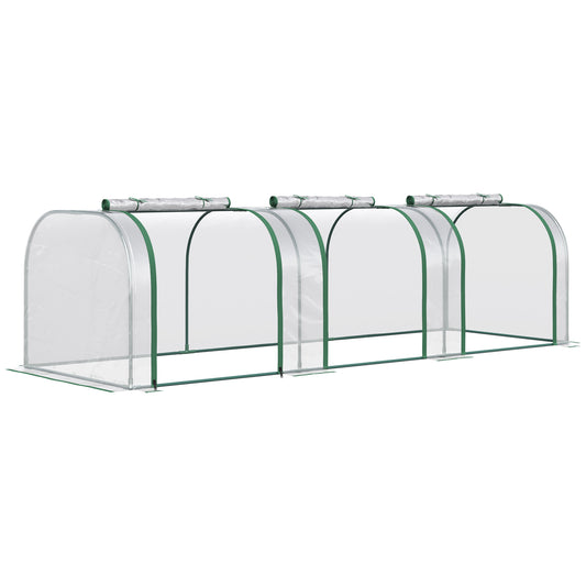 10' x 3' x 2.5' Portable Mini Tunnel Greenhouse with 3 Zipped Doors, Easy Assembly, Clear
