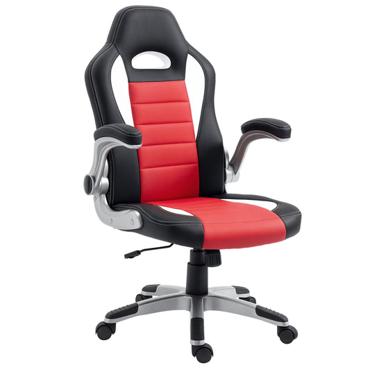 Racing Gaming Chair PU Leather Office Chair Executive Computer Desk Chair with Adjustable Height, Flip Up Armrest, Swivel Wheels, Red