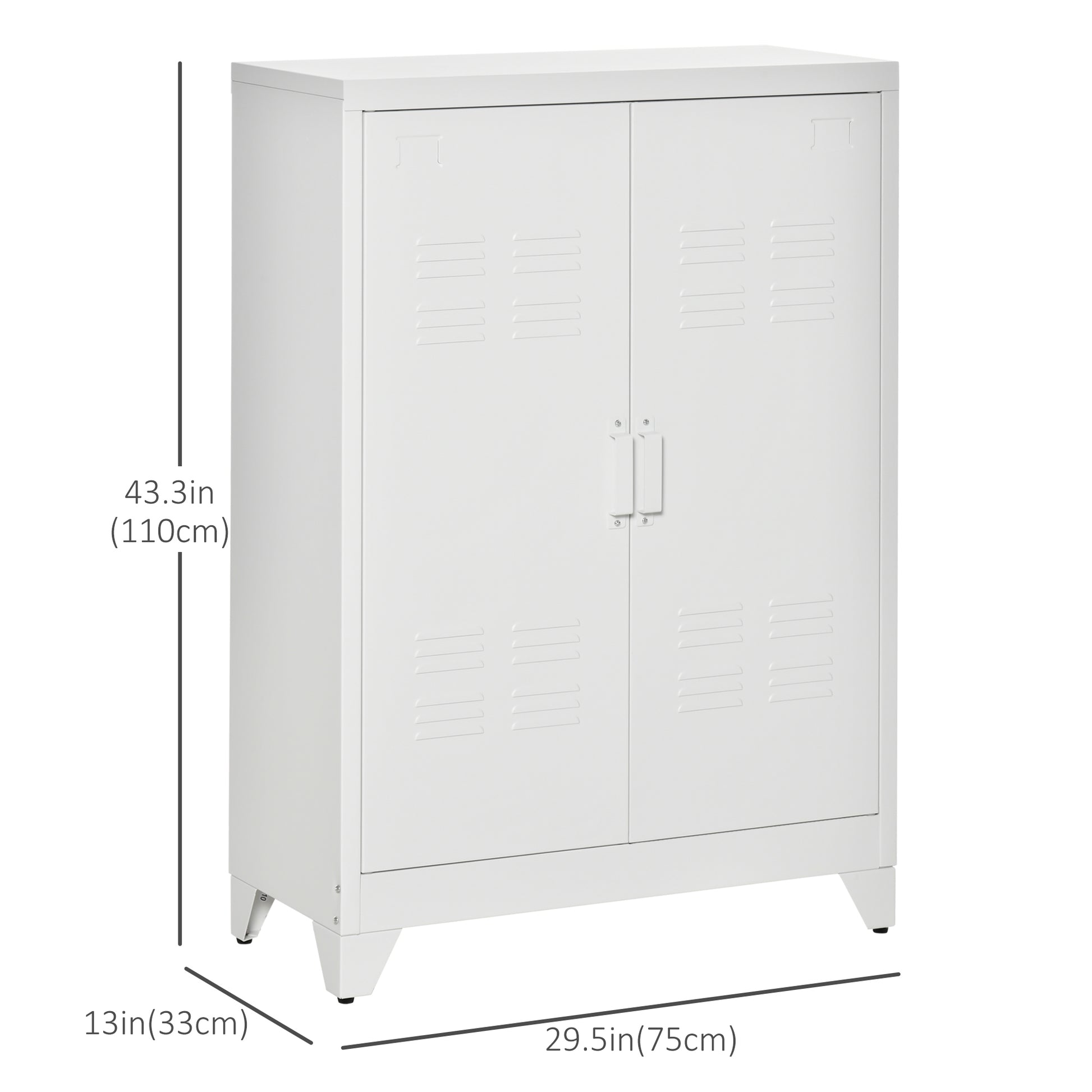 Metal Storage Cabinet, Industrial Sideboard Buffet Cabinet with 2 Louvered Doors, Adjustable Shelves, White