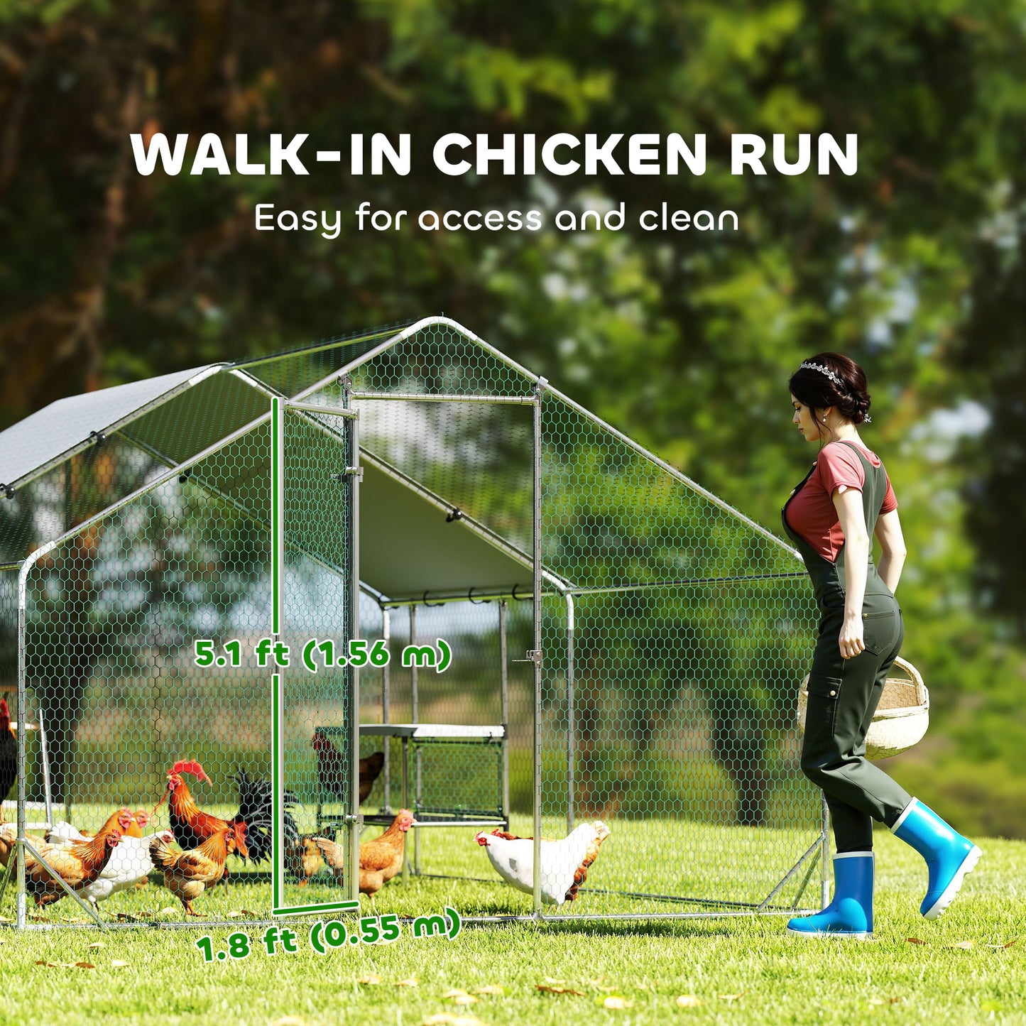 Metal Chicken Coop Run w/ Waterproof Cover, Nesting Box, Roosting Bars, for Outdoor Backyard, 9.8 x 13.1 x 6.4 ft