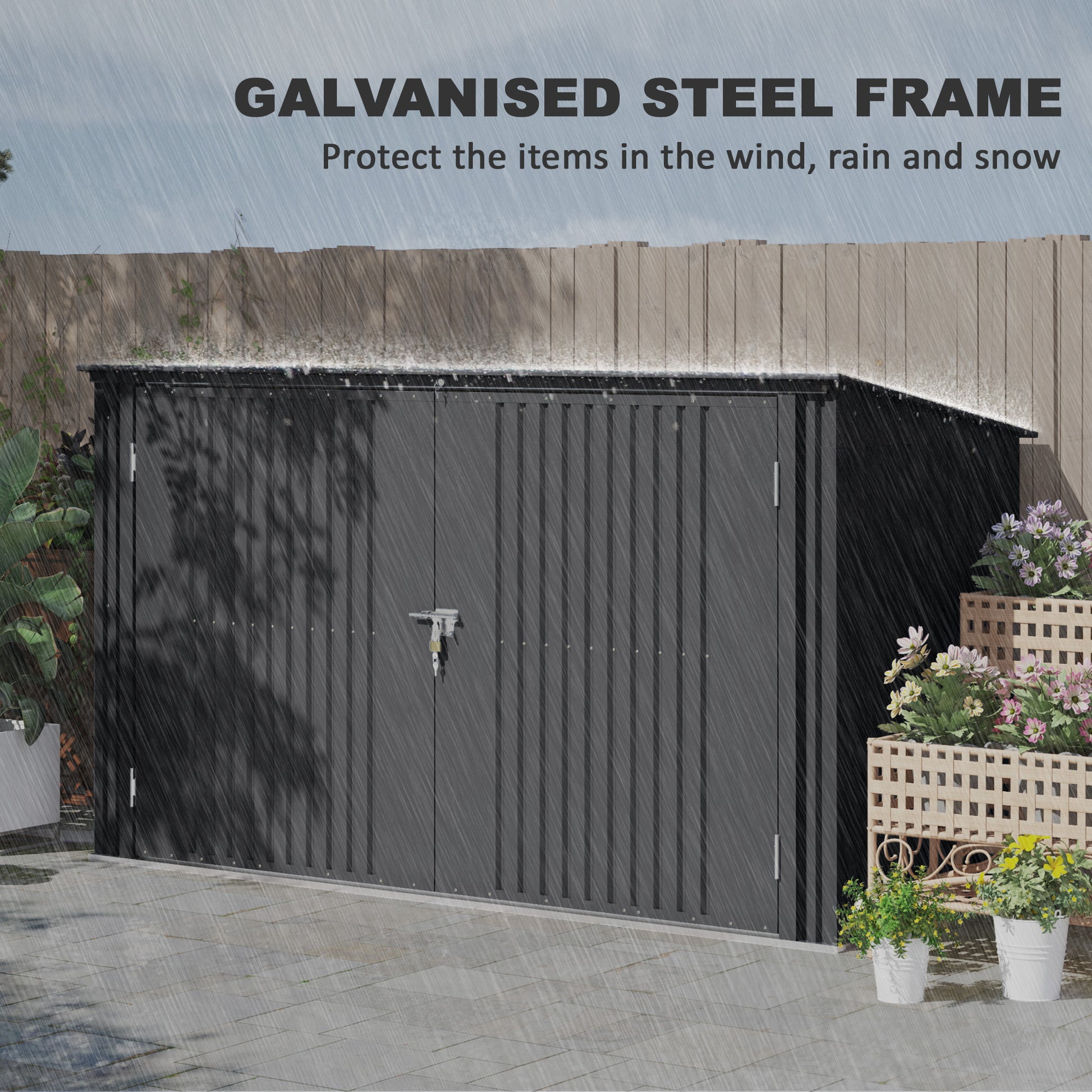 7.6 x 3.4ft Outdoor Storage Shed, Triple Garbage Bin Shed Organizer with Lockable Double Doors and Openable Lid