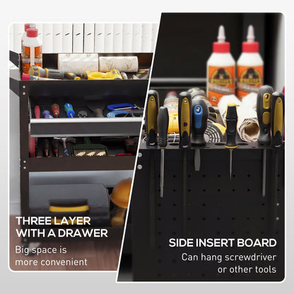 Tool Cart on Wheels, Utility Cart with Wheels, Ball Bearing Drawer, Storage Trays for Garage, Warehouse, Black