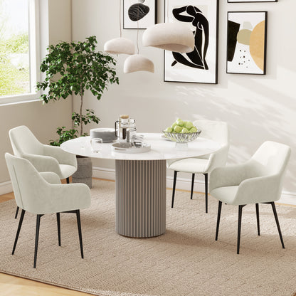 Dining Chairs Set of 2, Velvet-look Fabric Upholstered Kitchen Chairs with Backrest, Armrests and Steel Legs, Cream White