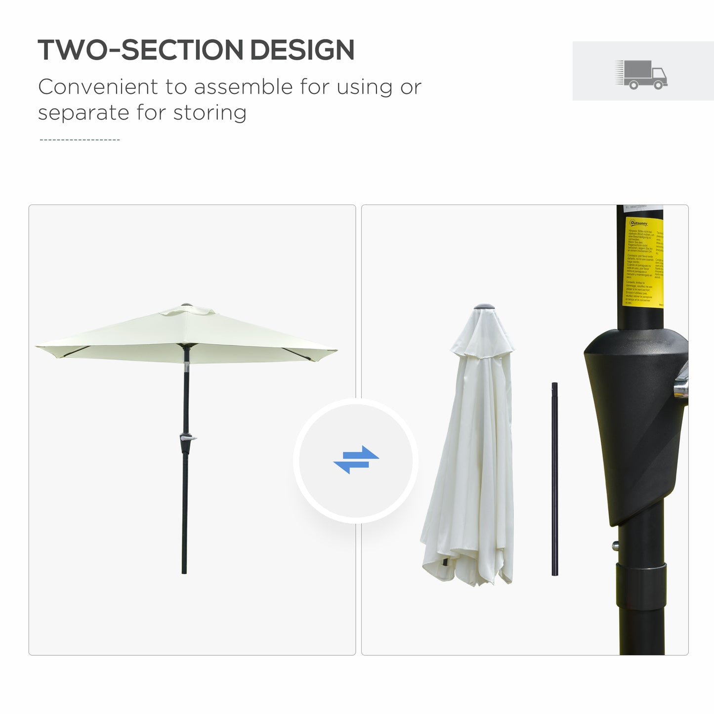Patio Sun Umbrella, Outdoor Parasol with 6 Ribs, Cream White