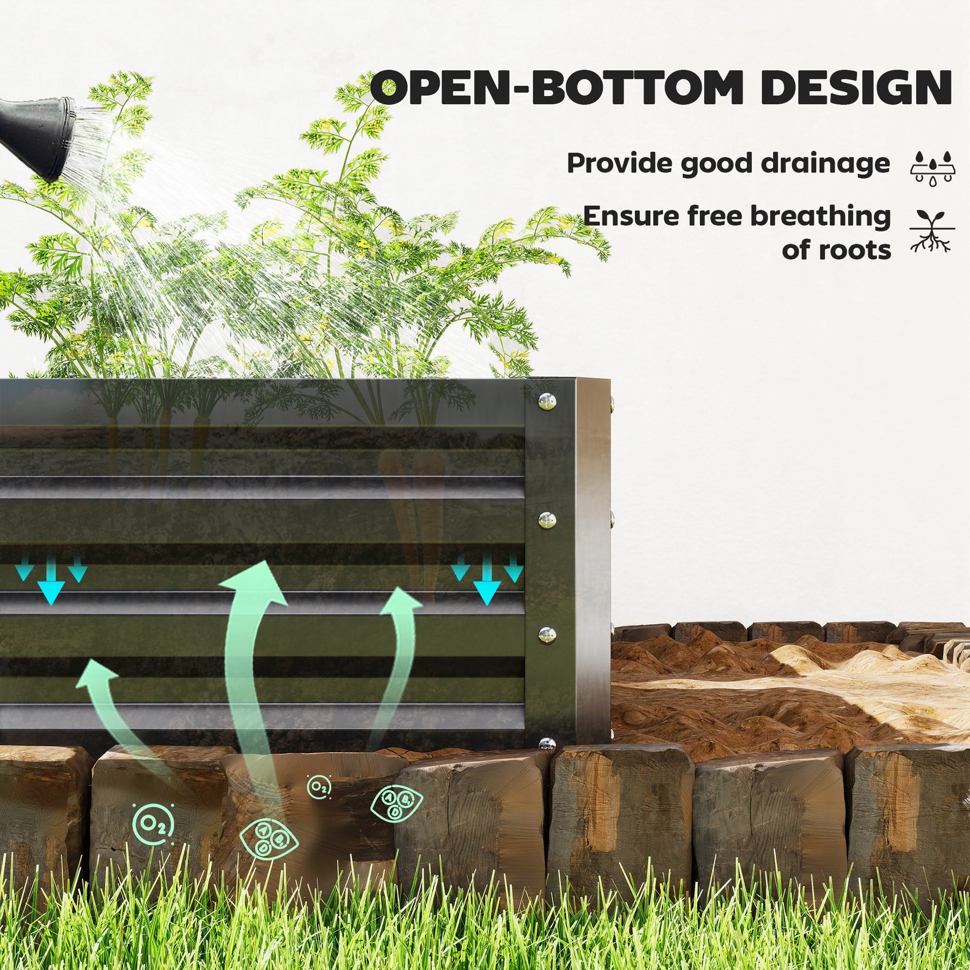2' x 2' x 1' 2-Pieces Raised Garden Bed w/ Galvanised Steel Frame for Vegetables Flowers Herbs, Black