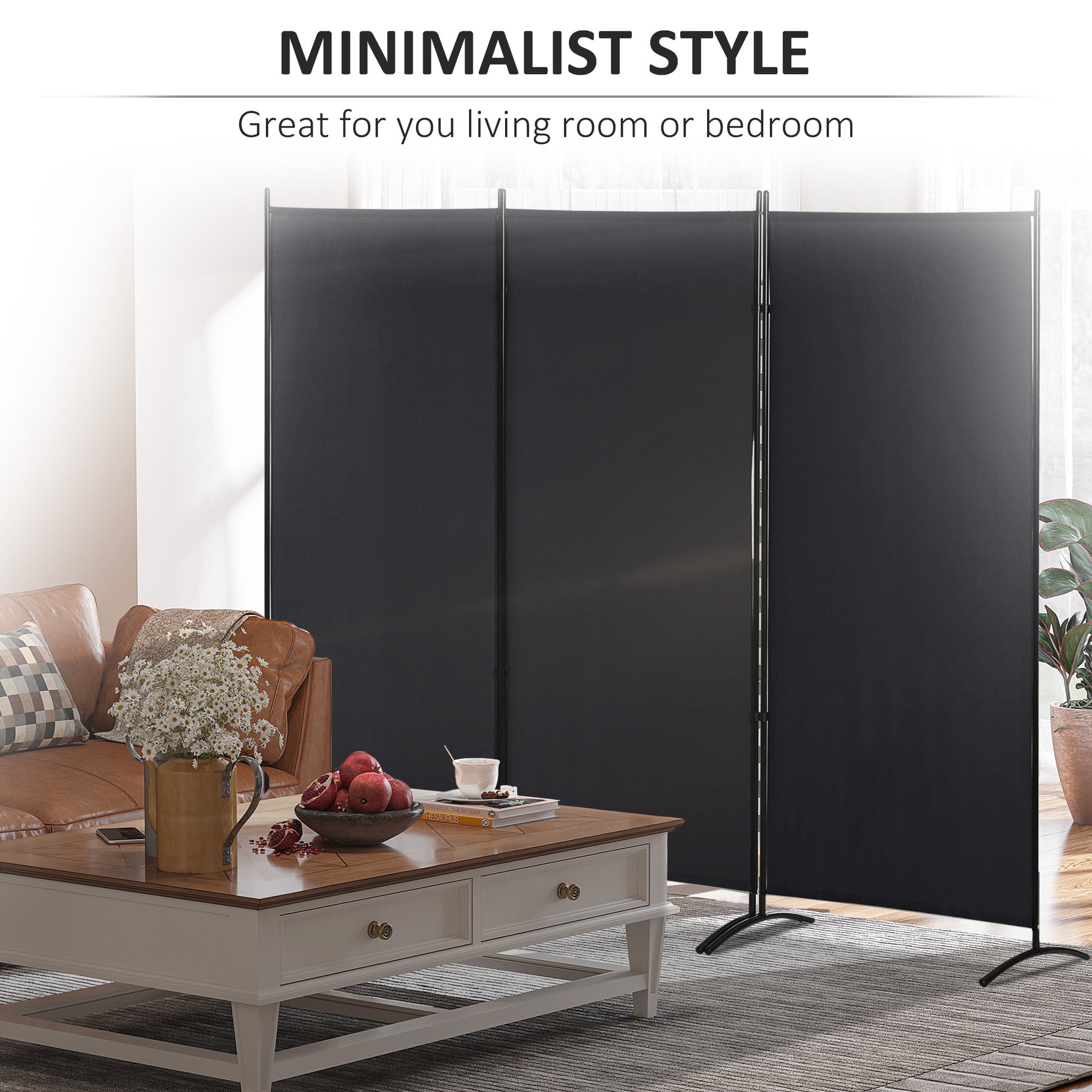 6' 3 Panel Room Divider, Double Hinged Folding Wall Divider, Indoor Privacy Screen for Home Office, Black