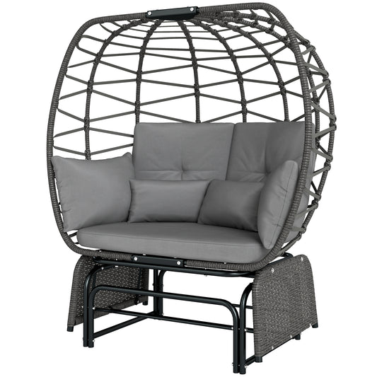 Double Outdoor Glider Egg Chair, Outdoor Loveseat Glider with Cushions and Pillows, Dark Grey