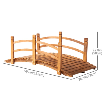 5FT Wooden Garden Bridge Classic Arc Footbridge with Guardrails for Stream Pond Walkway, Orange