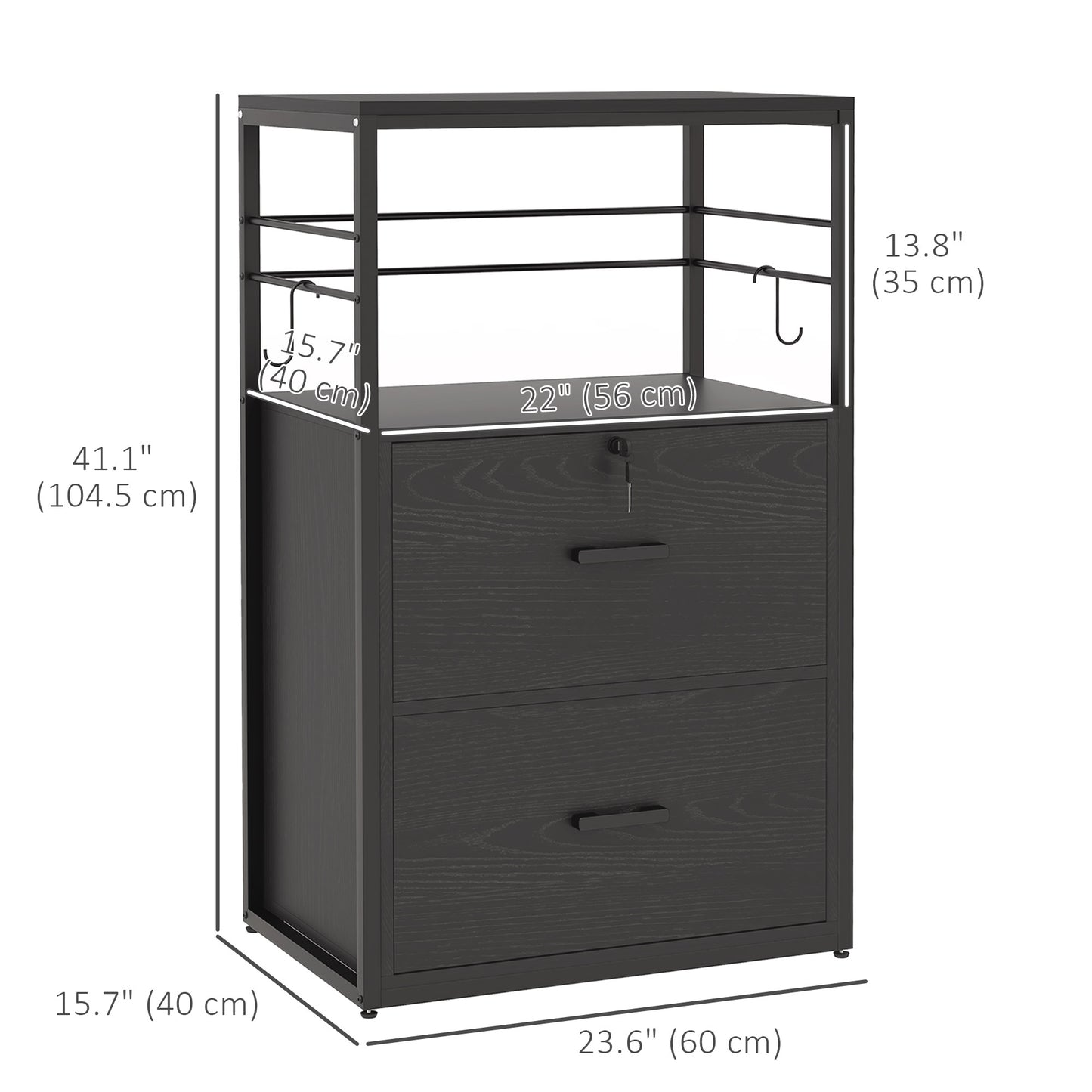 Lockable Filing Cabinet, 2 Drawer File Cabinet with Adjustable Hanging Bar for Letter, A4 and Legal Size, Black