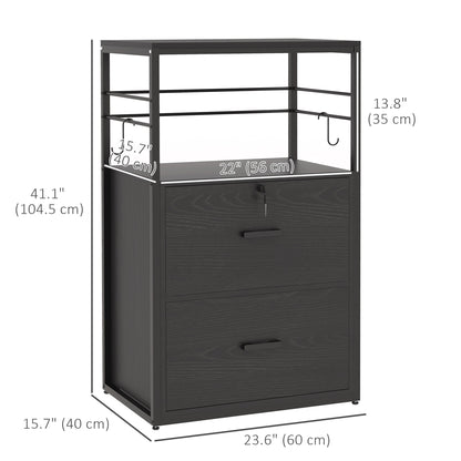 Lockable Filing Cabinet, 2 Drawer File Cabinet with Adjustable Hanging Bar for Letter, A4 and Legal Size, Black