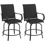 Outdoor Bar Stools Set of 2, 360° Swivel Bar Height Chairs, 26.8" x 29.5" x 48.4", Black