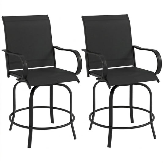 Outdoor Bar Stools Set of 2, 360° Swivel Bar Height Chairs, 26.8" x 29.5" x 48.4", Black