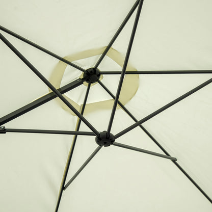 8.5FT Offset Patio Umbrella with 360° Rotation, Outdoor Cantilever Roma Parasol Hanging Sun Shade Canopy Shelter with Cross Base, Beige