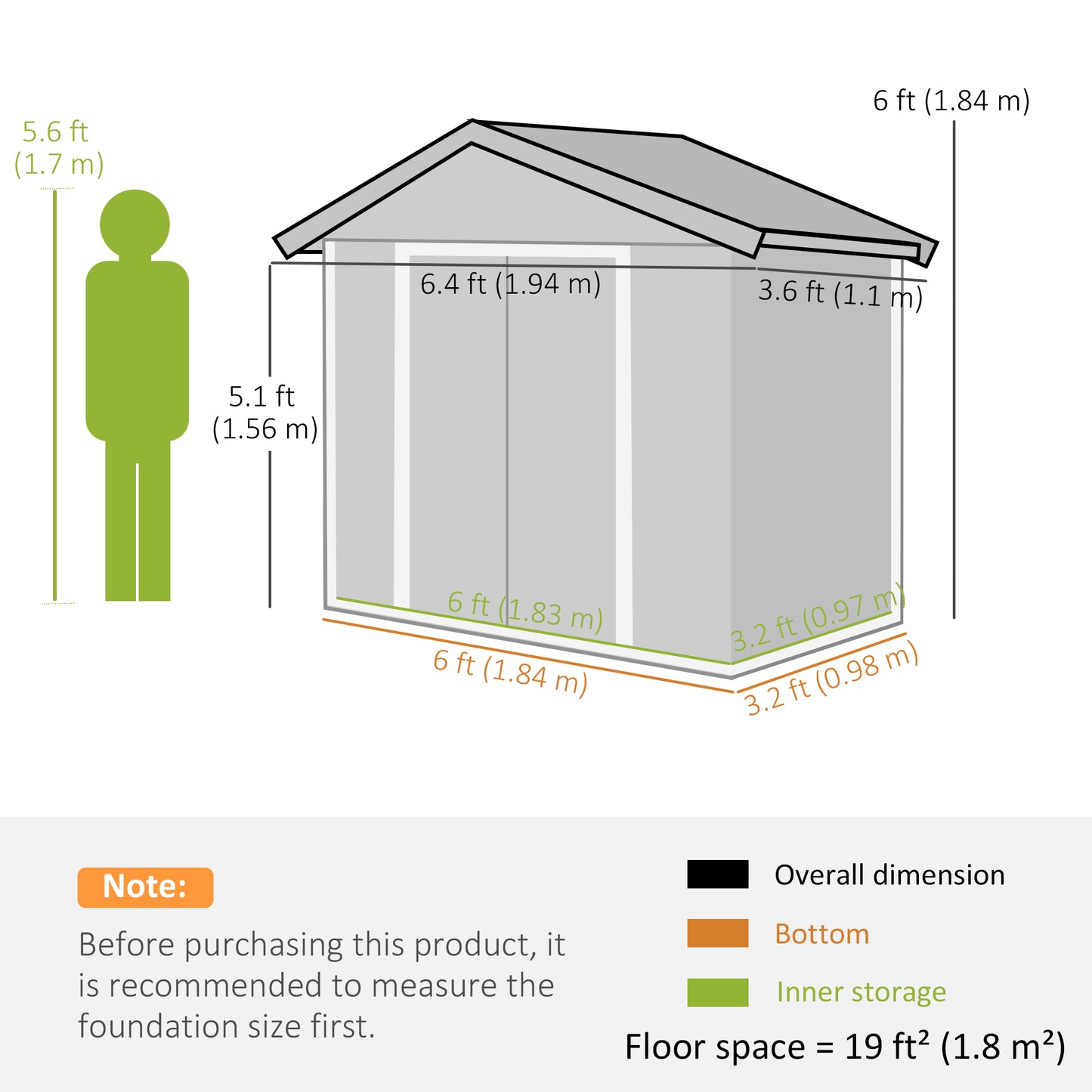 6.5x3.5ft Metal Garden Storage Shed for Outdoor Tool Storage with Double Sliding Doors and Vents, Grey