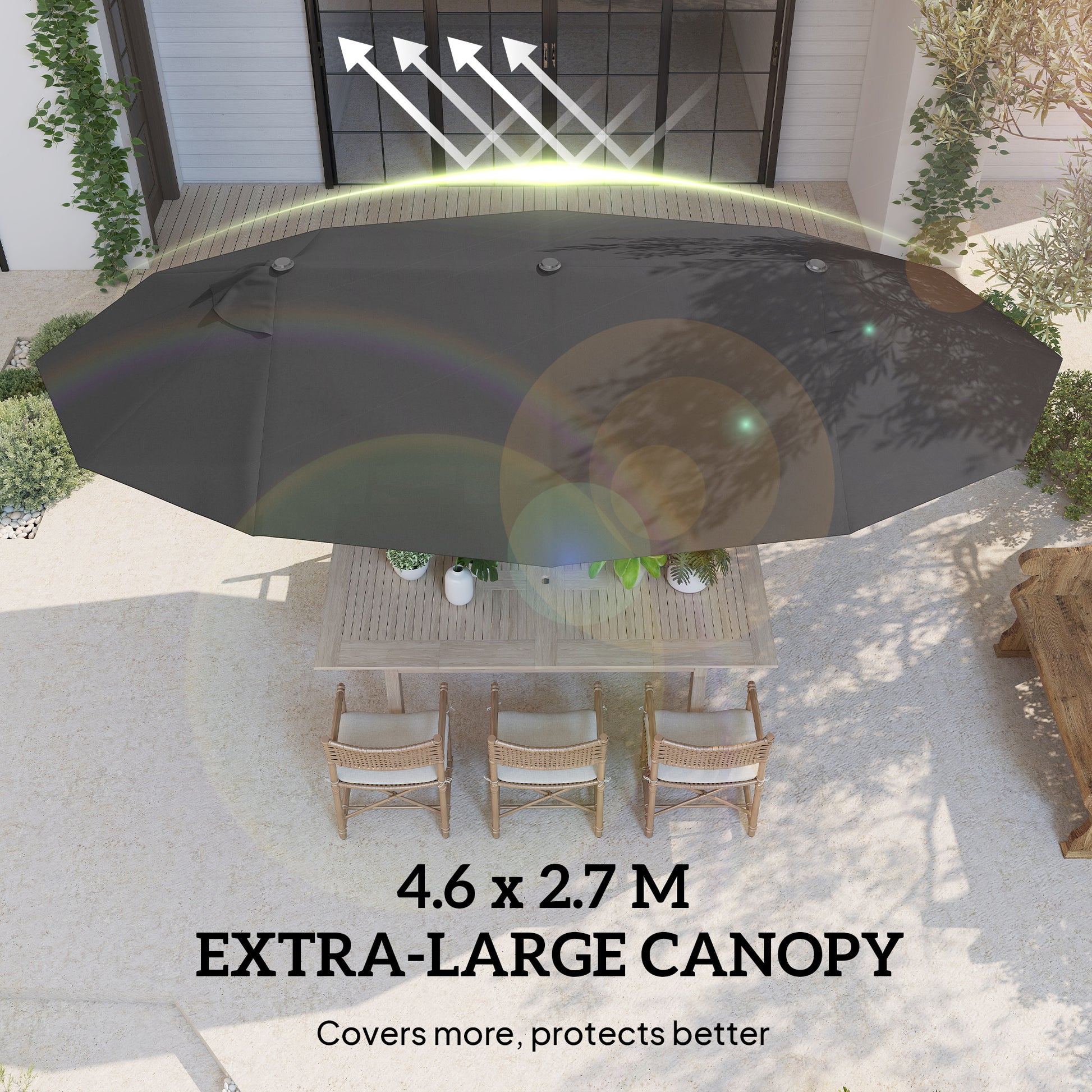 15ft Double-sided Outdoor Sun Umbrella with Twin Canopy, Outdoor Parasol with Crank for Pool, Deck, Black