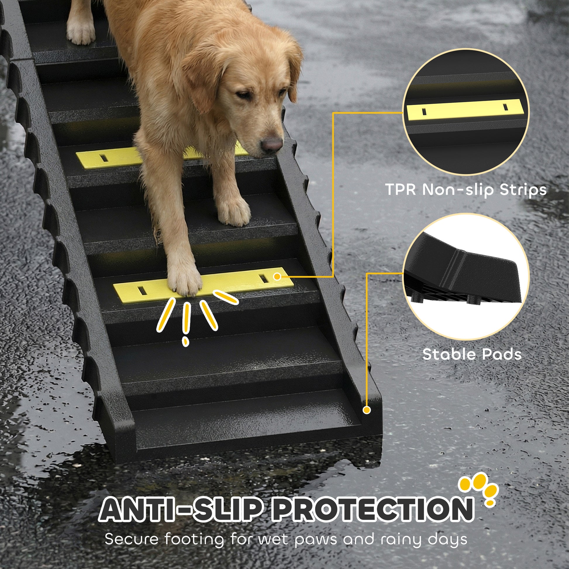 Foldable Dog Car Ramp, Dog Ramp with Anti-Slip Steps, Pet Stairs for Senior Pets to Access Cars and High Beds, Black