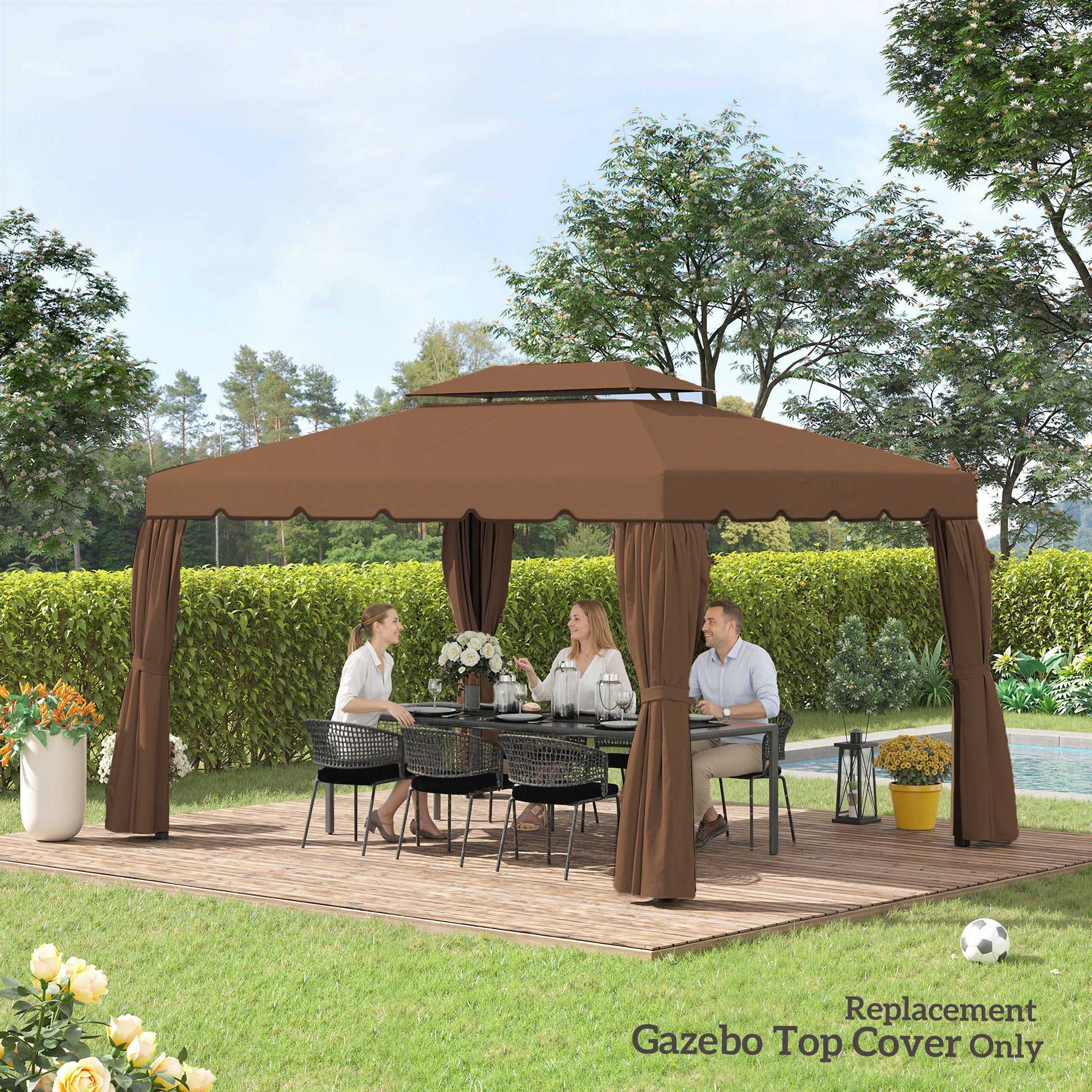 13' x 10' Gazebo Replacement Canopy, Gazebo Top Cover with Double Vented Roof for Garden Patio(TOP ONLY), Coffee