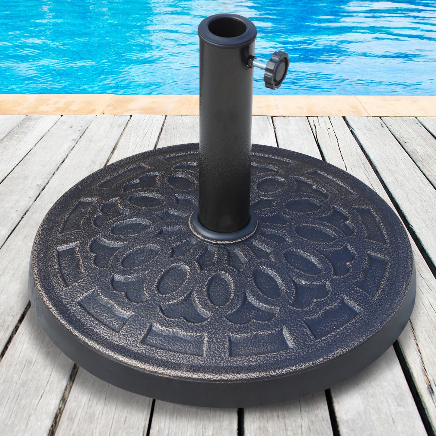 26 lbs Resin Round Umbrella Base Stand Market Parasol Base for Φ1.5", Φ1.89" Pole, for Backyard, Garden, Bronze