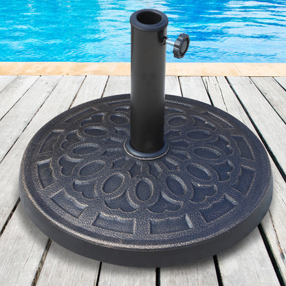 26 lbs Resin Round Umbrella Base Stand Market Parasol Base for Φ1.5", Φ1.89" Pole, for Backyard, Garden, Bronze