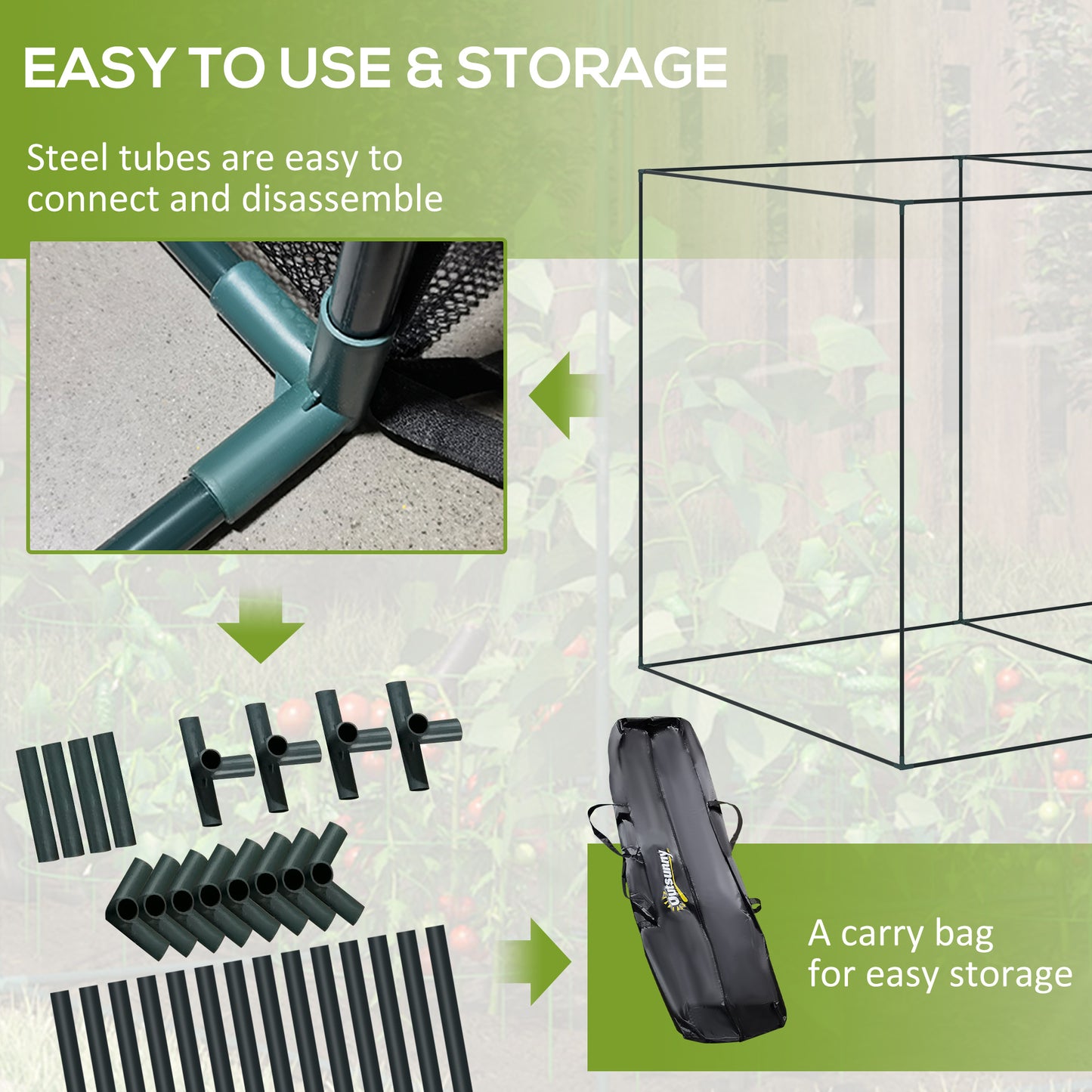 6.5 x 3.3ft Crop Cage, Garden Plant Protector with Single Zippered Door, Storage Bag and Ground Stakes, Green