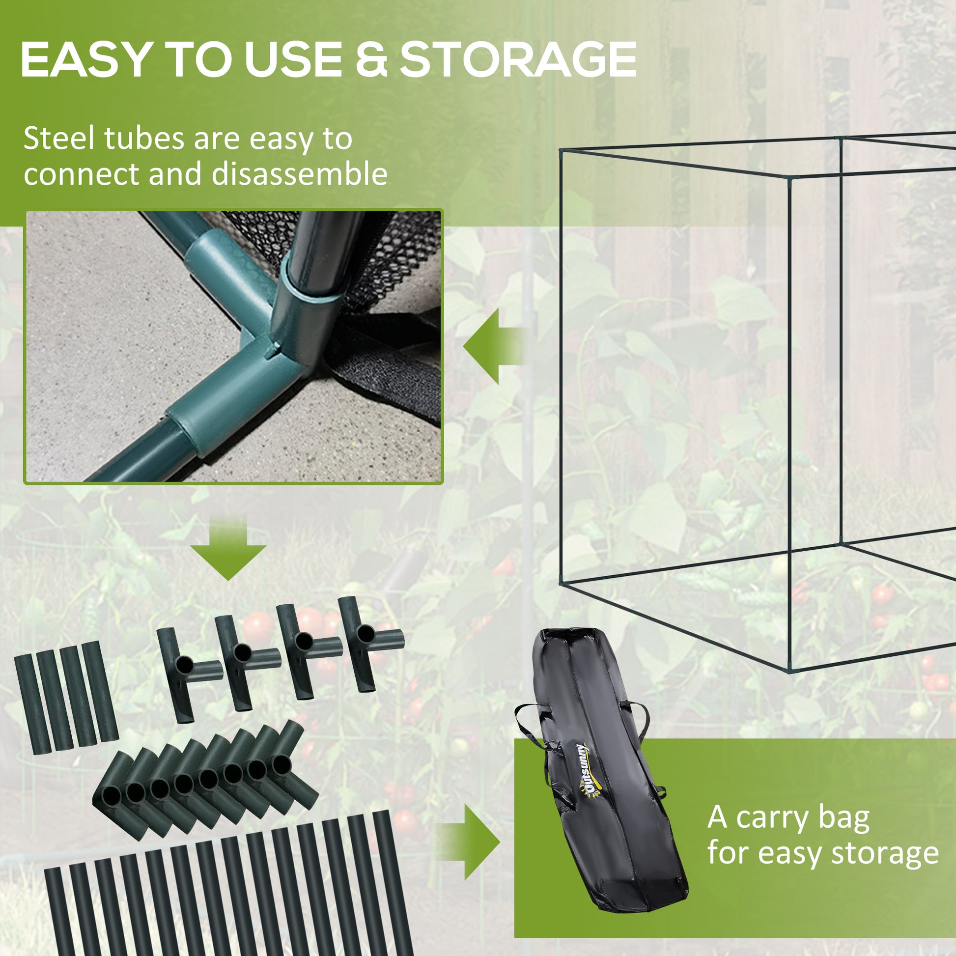 6.5 x 3.3ft Crop Cage, Garden Plant Protector with Single Zippered Door, Storage Bag and Ground Stakes, Green