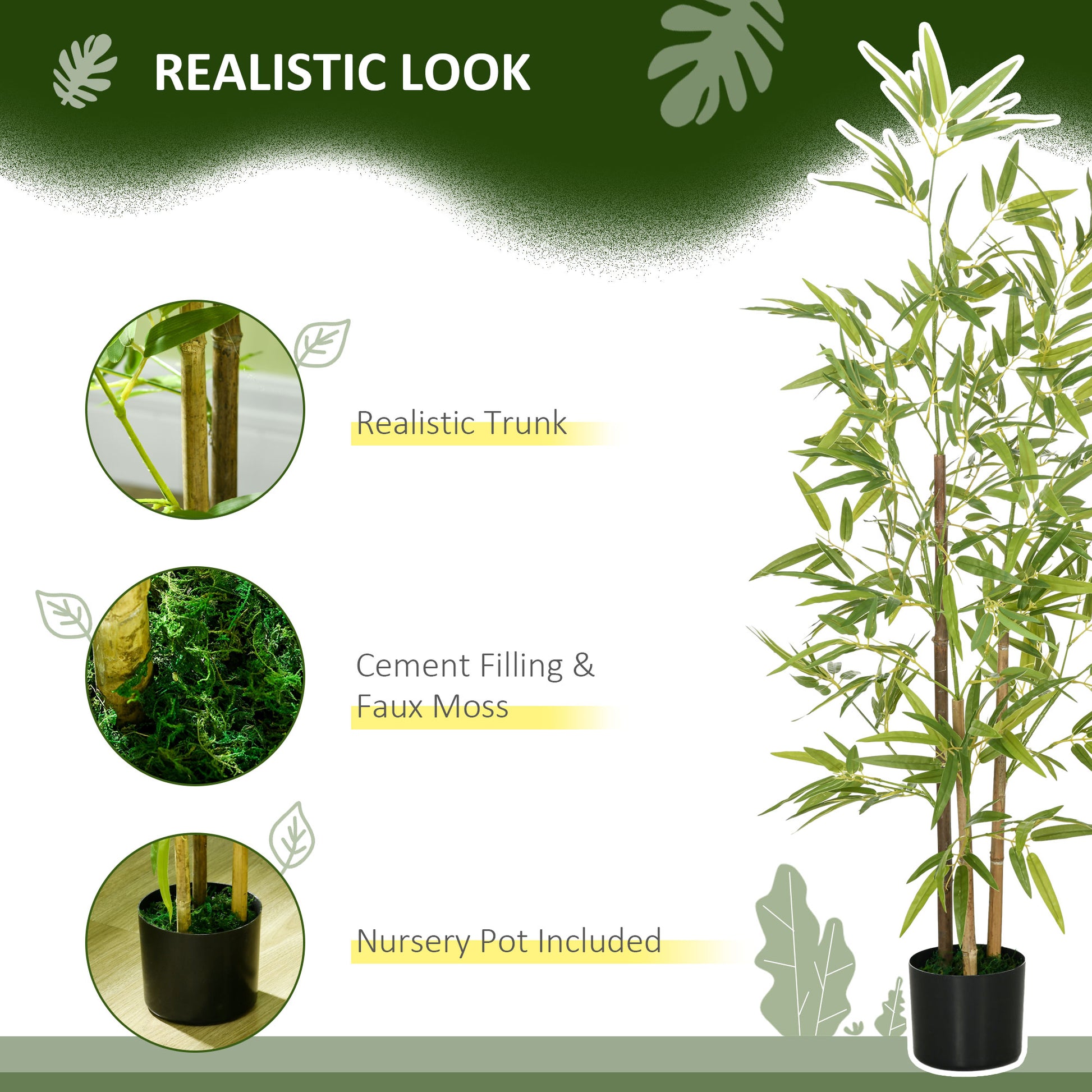 4ft Artificial Tree, Indoor Fake Bamboo with Pot, for Home Office Living Room Decor