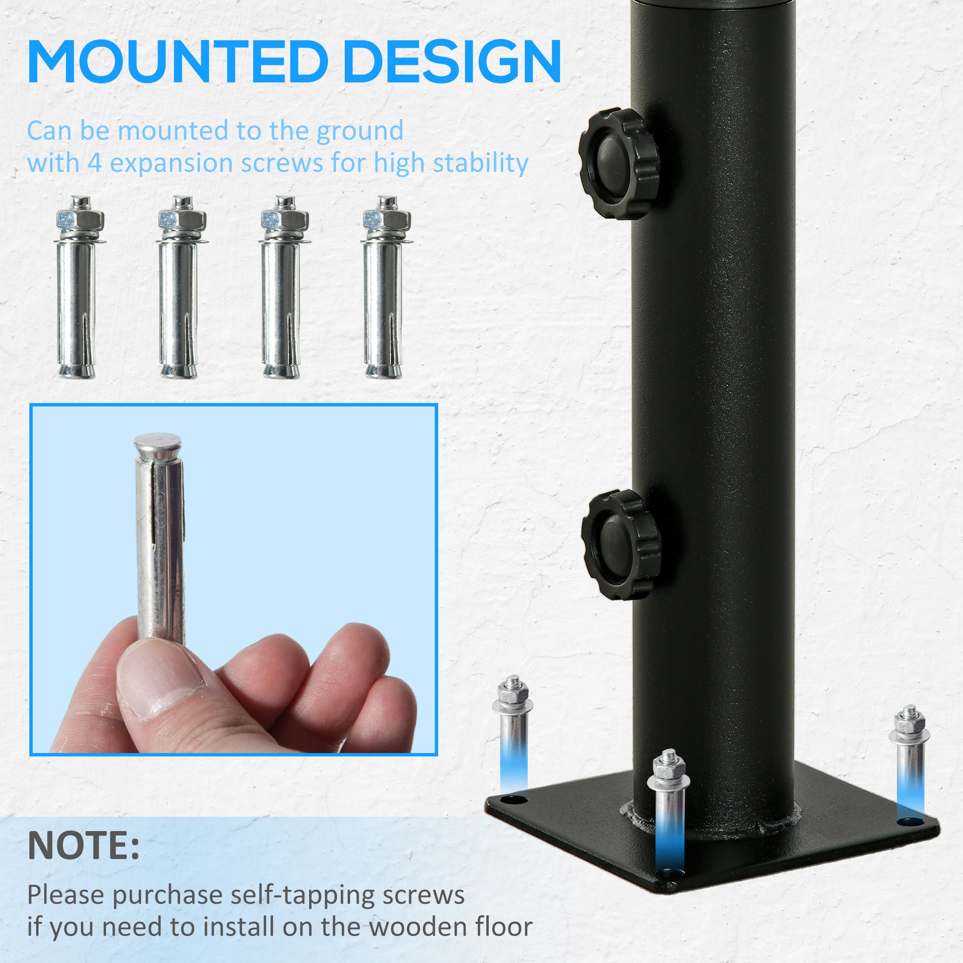 Deck Mount Umbrella Holder, Outdoor Umbrella Base Stand for Deck, Dock, Patios Garden, Pontoon, Black