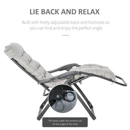 Reclining Zero Gravity Chair with Adjustable Backrest, Folding Garden Sun Lounger, Outdoor Recliner with Removable Cushion and Headrest, Light Grey