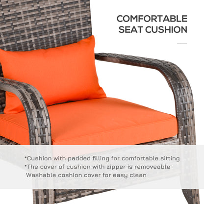 Patio Wicker Adirondack Chair, Outdoor PE Rattan Fire Pit Chair, Muskoka Chair w/ Soft Cushions, Tall Curved Backrest and Comfortable Armrests for Deck Garden, Orange