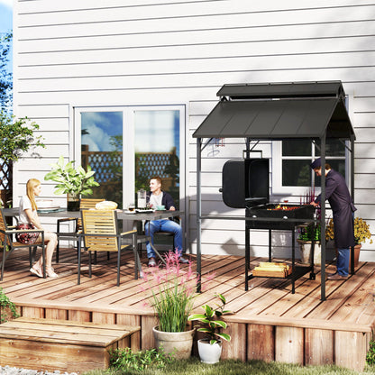 8 x 5ft Hardtop Grill Gazebo with Double Metal Roof, 2 Side Shelves and 10 Hooks for Patio Backyard Lawn Deck