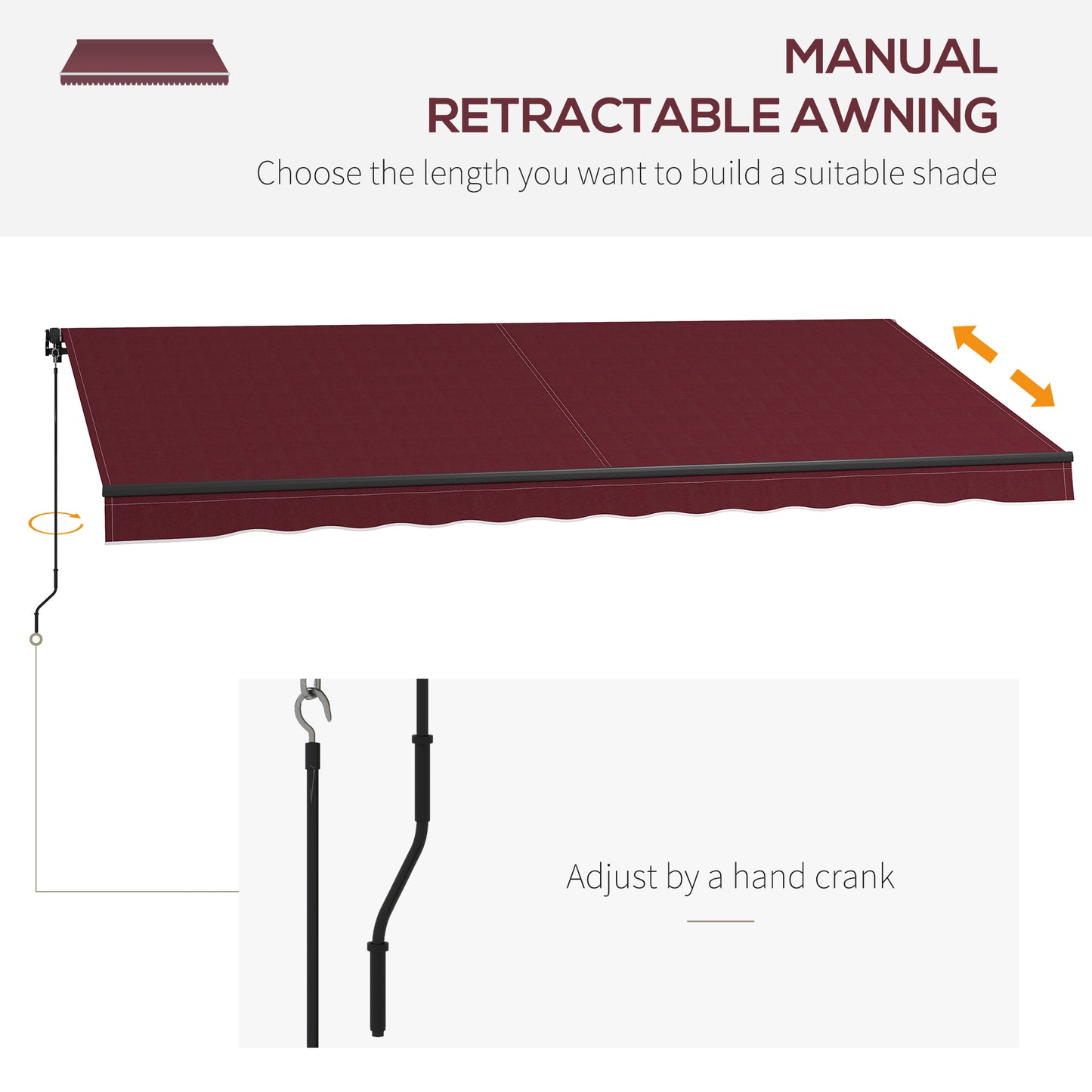 15 x 10 ft Retractable Awning with 280gsm UV-Resistant Fabric, Heavy-Duty Frame Sun Shade Shelter for Deck, Balcony, Yard and Outdoor Living Space, Wine Red
