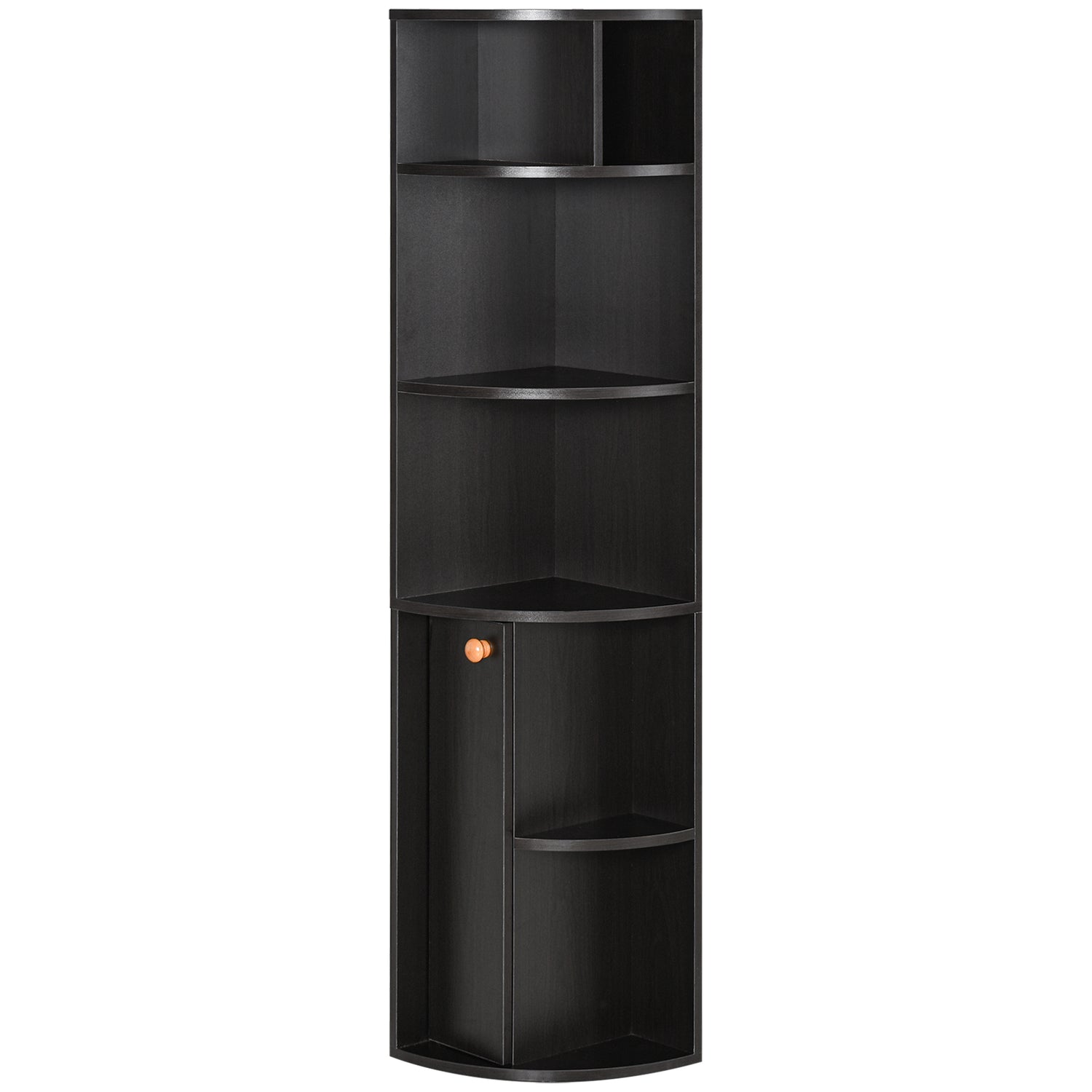 5-Tier Corner Bookcase, Storage Bookshelf, Freestanding Display Shelves with Open Compartments and Cabinet for Home Office, Living Room, Study, Black