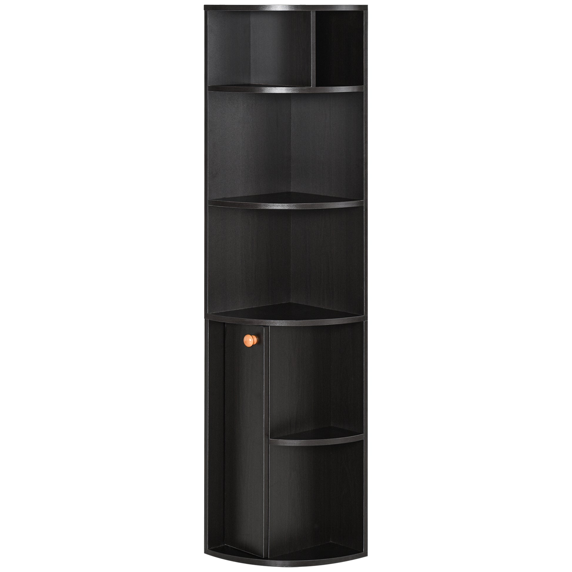 5-Tier Corner Bookcase, Storage Bookshelf, Freestanding Display Shelves with Open Compartments and Cabinet for Home Office, Living Room, Study, Black