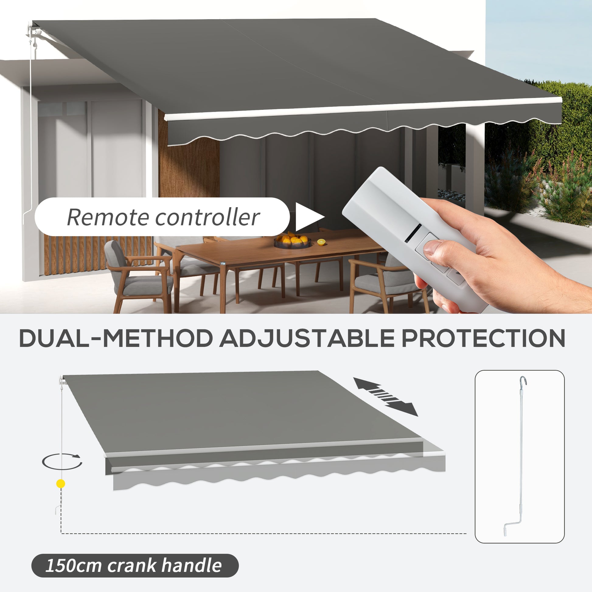 13' x 10' Electric Retractable Awning Sun Shade Shelter w/ Remote Controller for Deck Balcony Yard, Light Grey