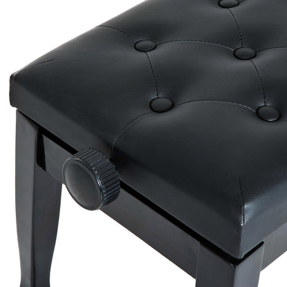 25" Adjustable Height Piano Bench with Padded Cushion, Keyboard Seat with Solid Wood Legs, Black