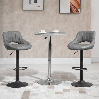 Bar Stools Set of 2, Swivel Counter Height Barstools with Adjustable Height and Cutout Back, Faux Leather Upholstered Bar Chairs with Round Metal Base and Footrest, Grey