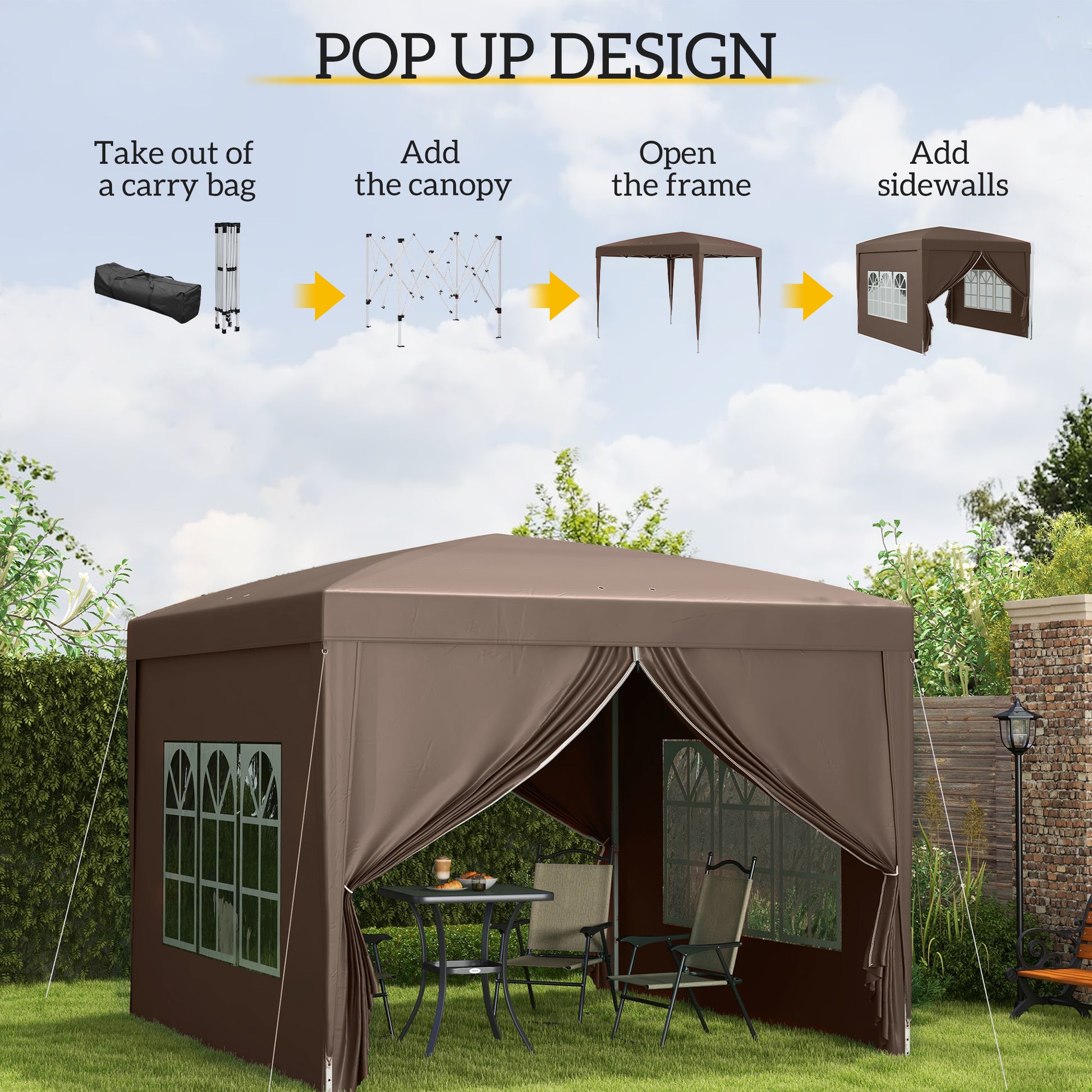 10'x10' Outdoor Pop Up Party Tent Wedding Gazebo Canopy with Carrying Bag (Coffee)