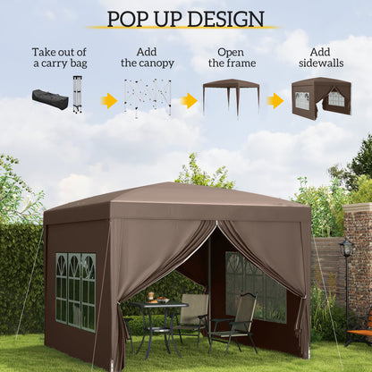 10'x10' Outdoor Pop Up Party Tent Wedding Gazebo Canopy with Carrying Bag (Coffee)