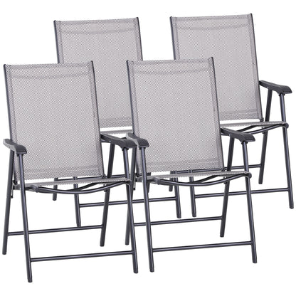 4-Piece Folding Chair Set for Relaxing on Patio Balcony Garden, Comfortable Outdoor Furniture with Armrests, Grey