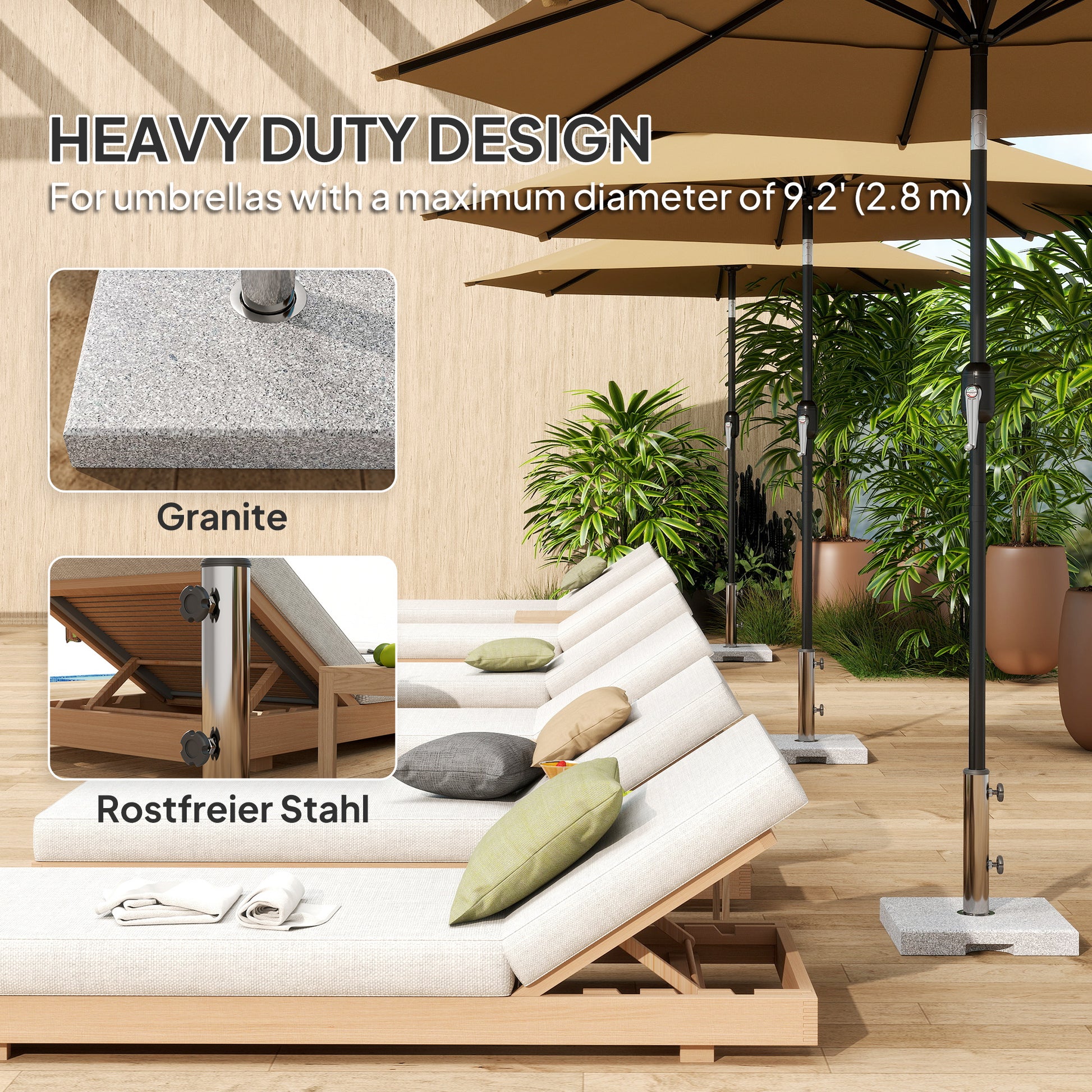 46 lbs Granite Square Patio Umbrella Base, Outdoor Umbrella Stand with Handles 2 Adjustable Knobs, Heavy Duty Patio Umbrella Stand for Garden Deck Poolside, Grey